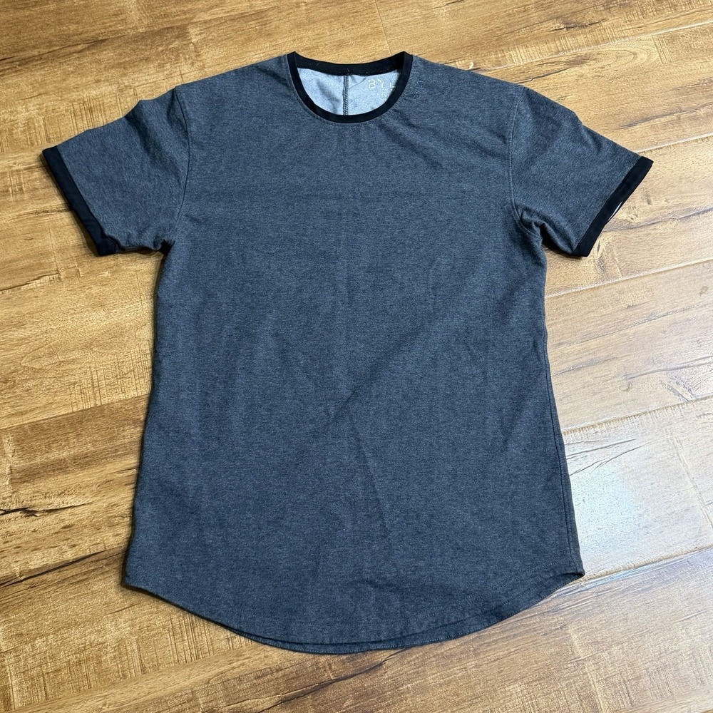 BYLT Shirt Mens Gray Drop-Cut Ringer Lux Crewneck Tee Black Trim Casual Top Sz M